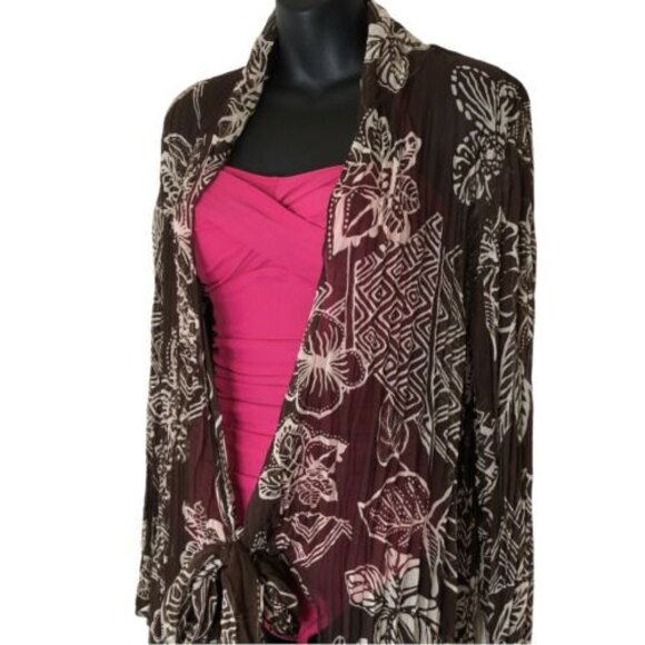 Chico's Brown Tropical Swim Cover Tie Front Sheer Beach Size 2 Marianne MSRP$108 - Picture 11 of 12